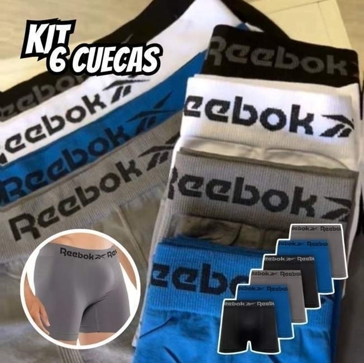 Kit 6 Cuecas Boxer Reebok Original Box Sem Costura Adulto Kit 6 Cuecas Boxer Reebok Original Box Sem Costura Adulto