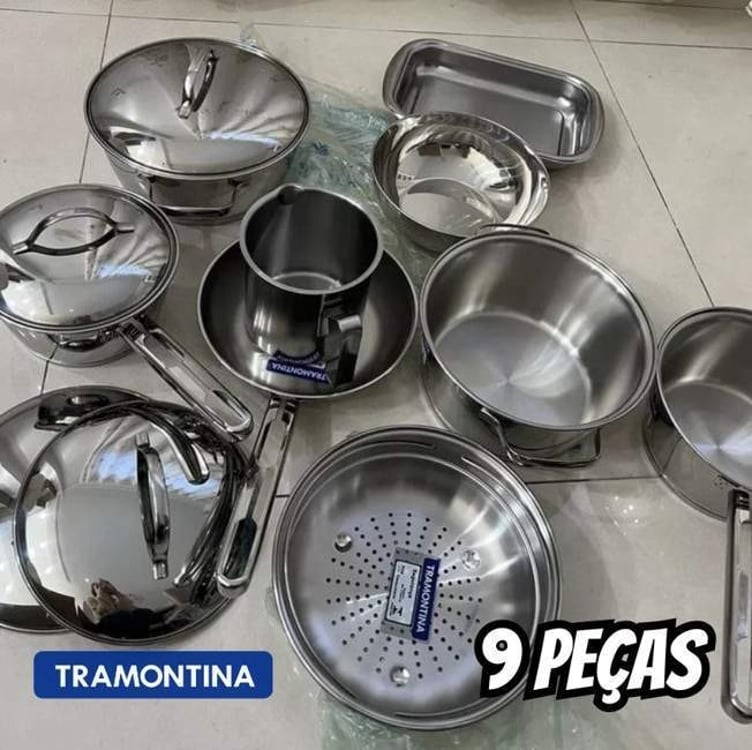 Tramontina Allegra 65660633 kit 9 jogo de panelas cinza Tramontina Allegra 65660633 kit 9 jogo de panelas cinza