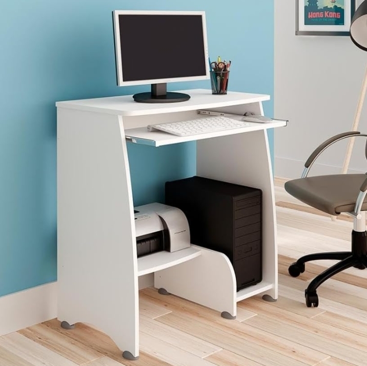 Mesa Para Computador Com Prateleira Retrátil Pixel Cor Branco - Artely Mesa Para Computador Com Prateleira Retrátil Pixel Cor Branco - Artely