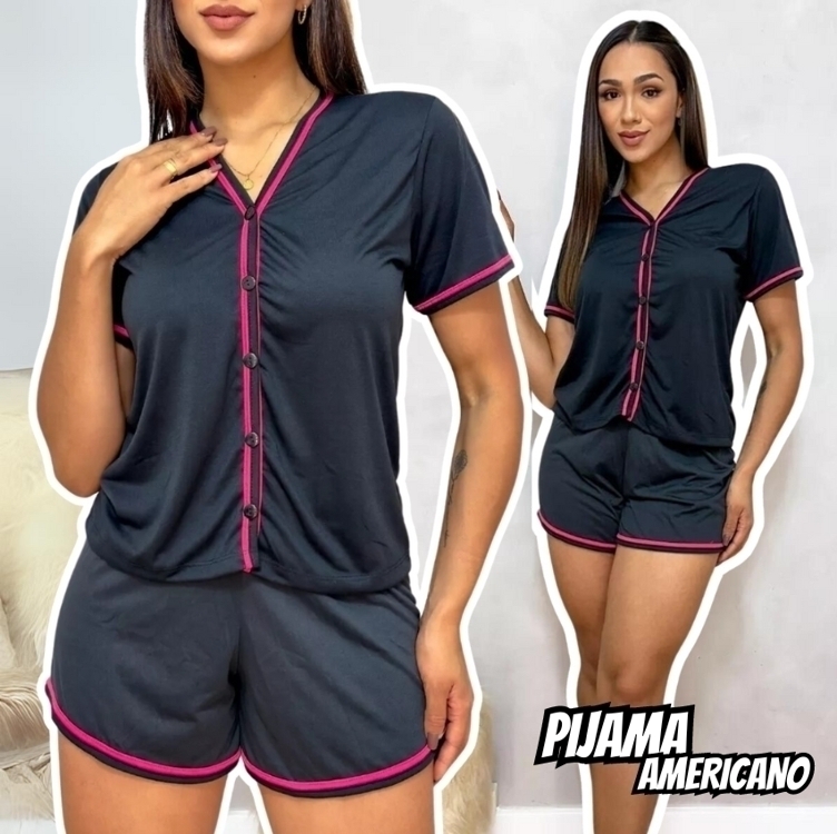 Pijama Americano Blogueira Golinha Botões Feminino Baby Doll Pijama Americano Blogueira Golinha Botões Feminino Baby Doll