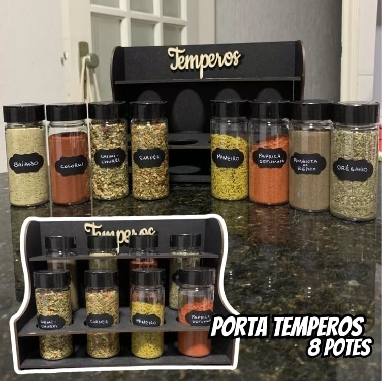 Porta Temperos E Condimentos Luxo 8 Potes Mais Etiquetas Porta Temperos E Condimentos Luxo 8 Potes Mais Etiquetas