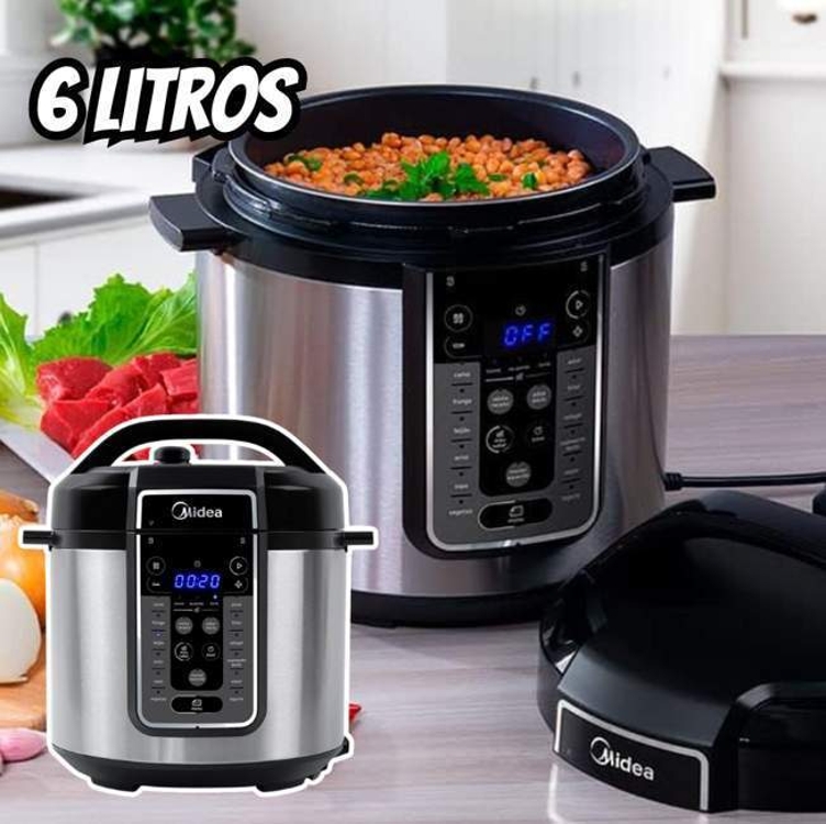 Midea Panela de Pressão Elétrica 6L com 12 receitas pré-programadas, 3 níveis de pressão e display digital, silenciosa e segura com 10 recursos de segurança, 220V Midea Panela de Pressão Elétrica 6L com 12 receitas pré-programadas, 3 níveis de pressão e display digital, silenciosa e segura com 10 recursos de segurança, 220V