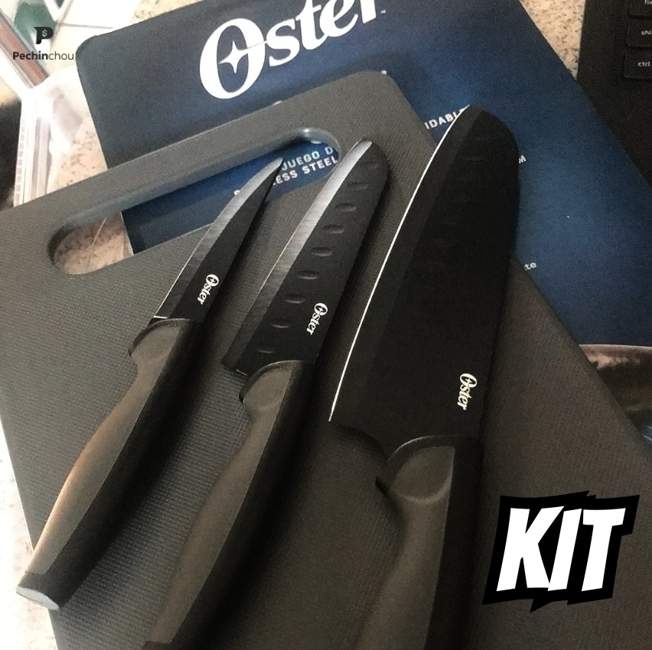 Jogo 3 Facas Cozinha C/ Tábua Slice Craft 4 Pçs Preto Oster Jogo 3 Facas Cozinha C/ Tábua Slice Craft 4 Pçs Preto Oster
