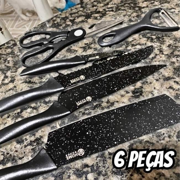 Jogo De Facas Kit 6 Peças Conjunto Inox Gourmet Antiaderente Churrasco Cozinha Jogo De Facas Kit 6 Peças Conjunto Inox Gourmet Antiaderente Churrasco Cozinha