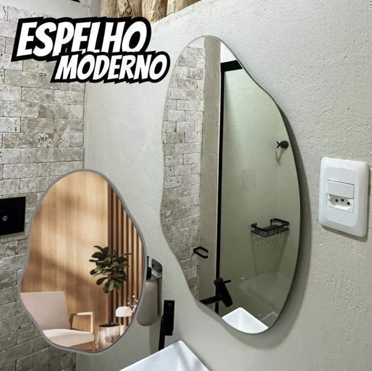 Espelho Orgânico Loja Sala 70x50 Lapidado Grande Banheiro Espelho Orgânico Loja Sala 70x50 Lapidado Grande Banheiro