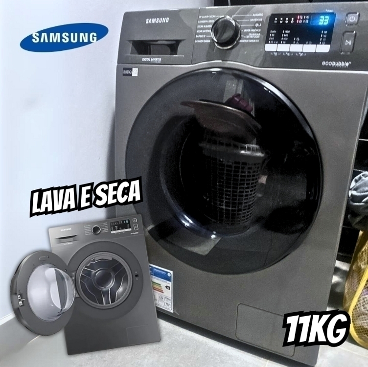 Lava e Seca Samsung WD11A com Ecobubble WD11A4453BX Inox Look 11/7kg 220V Lava e Seca Samsung WD11A com Ecobubble WD11A4453BX Inox Look 11/7kg 220V