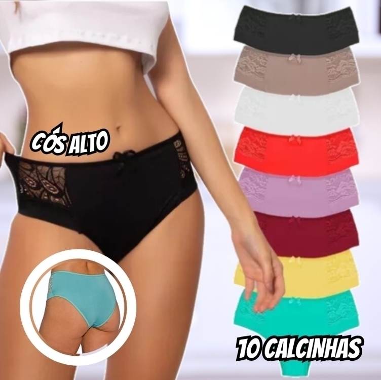 Kit 10 Calcinhas Cós Alto Detalhes Em Renda Lingerie Kit 10 Calcinhas Cós Alto Detalhes Em Renda Lingerie