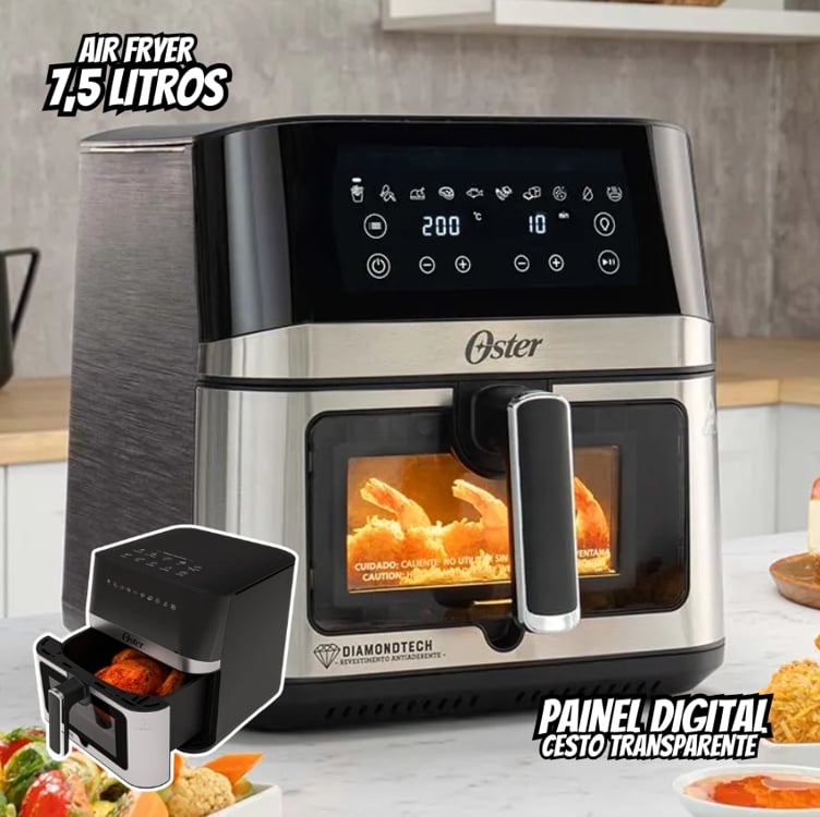 Fritadeira Inox Diamondtech Oster 7,5l Com Visor Transparent Fritadeira Inox Diamondtech Oster 7,5l Com Visor Transparent