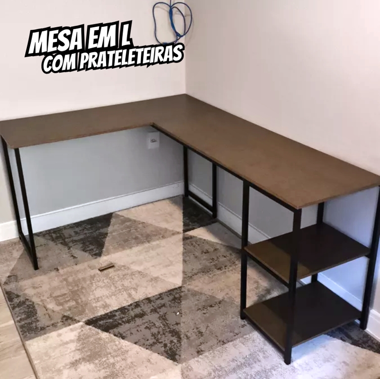 Mesa Escrivaninha Estilo Industrial Em L Com Prateleiras Klm Store Mesa Escrivaninha Estilo Industrial Em L Com Prateleiras Klm Store