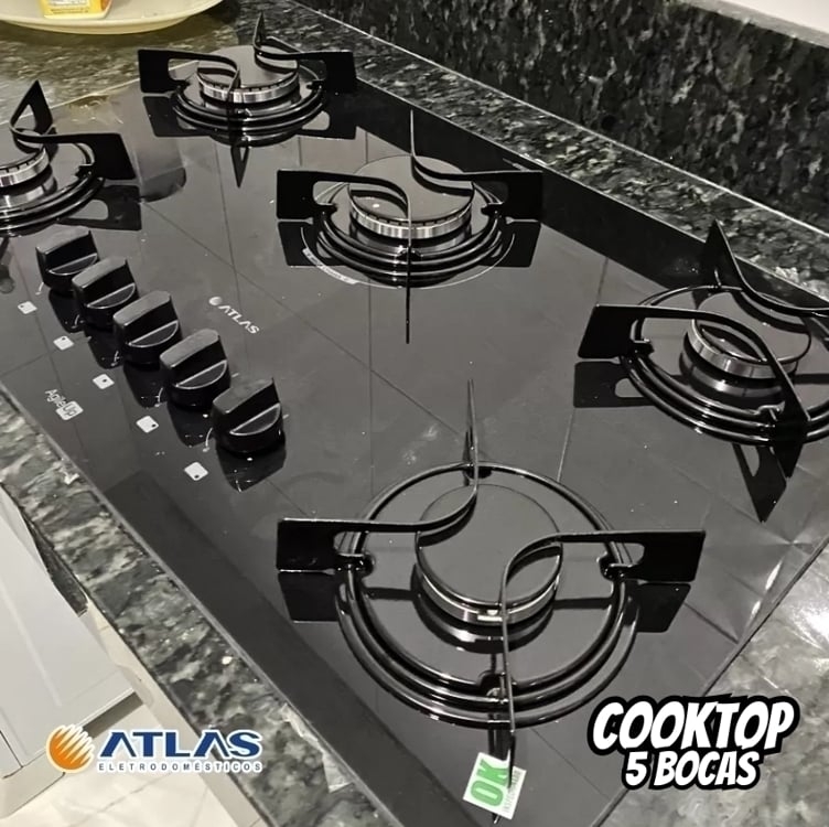 Fogão Cooktop 5 Bocas Preto Com Mesa Vidro Atlas Agile Up Bivolt Fogão Cooktop 5 Bocas Preto Com Mesa Vidro Atlas Agile Up Bivolt