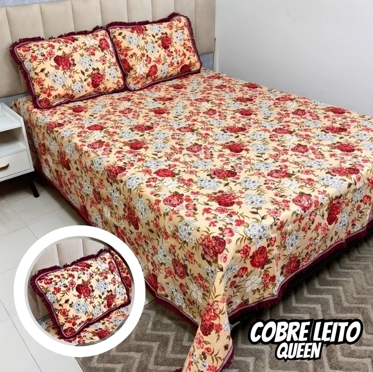 Jogo Colcha Cobre Leito Linhão Casal Box Queen Size Franja Jogo Colcha Cobre Leito Linhão Casal Box Queen Size Franja
