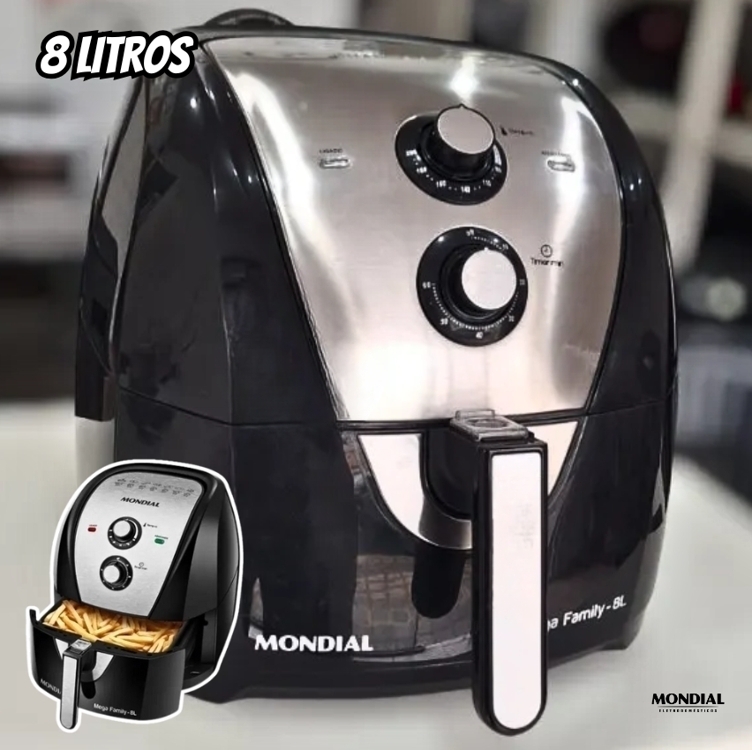 Air Fryer Mondial AFN-80-BI Preta e Inox 8L com Timer Air Fryer Mondial AFN-80-BI Preta e Inox 8L com Timer
