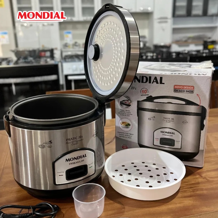 Panela Elétrica De Arroz, Mondial, Preto/inox, 700w, 220v - Pe-42-10x Panela Elétrica De Arroz, Mondial, Preto/inox, 700w, 220v - Pe-42-10x