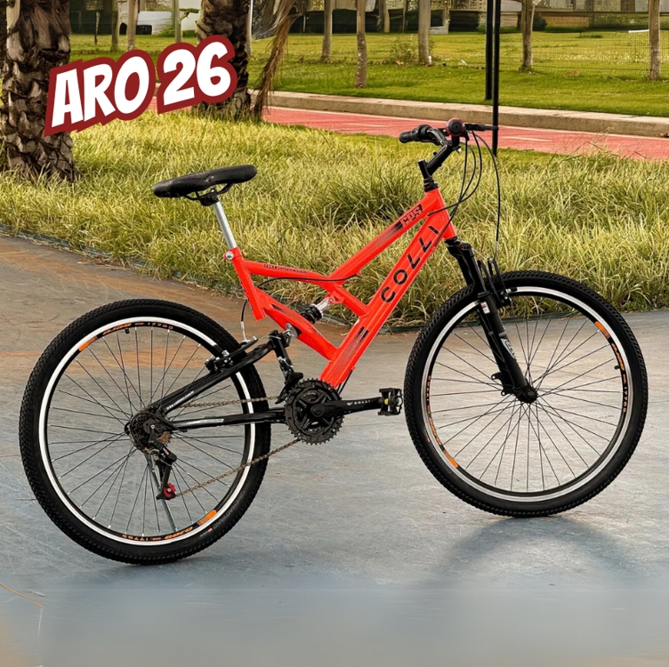 Colli Bike, Bicicleta GPS 148 Dupla Suspensão e Freios V-Brake, Aro 26 Aero, 36 Raias, 21 Marchas Colli Bike, Bicicleta GPS 148 Dupla Suspensão e Freios V-Brake, Aro 26 Aero, 36 Raias, 21 Marchas