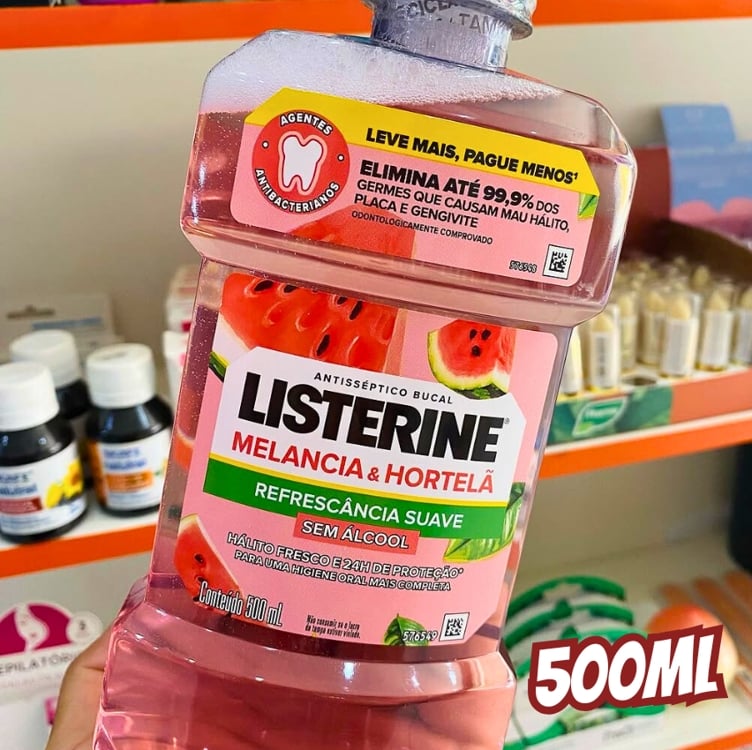 Listerine Melancia & Hortelã Enxaguante Bucal Sem Álcool, 500ml Listerine Melancia & Hortelã Enxaguante Bucal Sem Álcool, 500ml