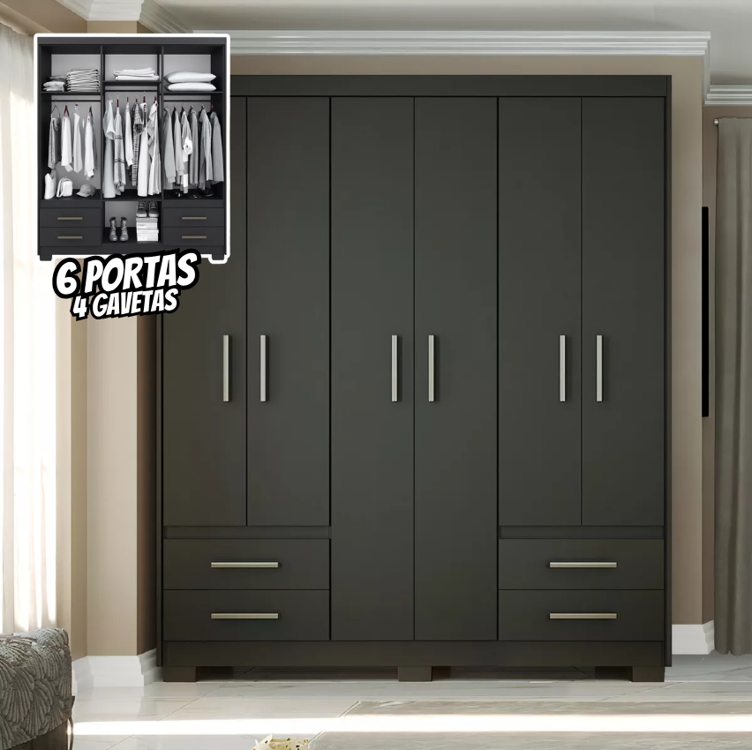 Guarda Roupas Casal 6 Portas 4 Gavetas Primacy Preto Batrol Guarda Roupas Casal 6 Portas 4 Gavetas Primacy Preto Batrol