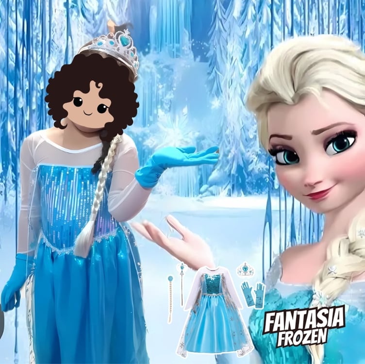 Fantasia Infantil Frozen Vestido Elsa + Kit De Acessórios Fantasia Infantil Frozen Vestido Elsa + Kit De Acessórios
