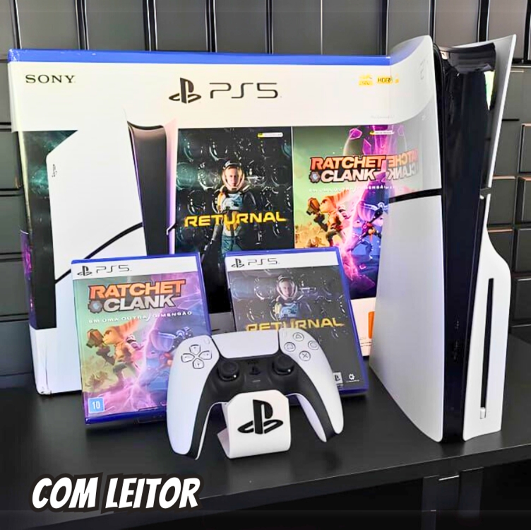 Console Playstation 5 Slim Sony, Ssd 1tb, Com Controle Sem Fio Dualsense, Branco + 2 Jogos - 1000038899 Console Playstation 5 Slim Sony, Ssd 1tb, Com Controle Sem Fio Dualsense, Branco + 2 Jogos - 1000038899