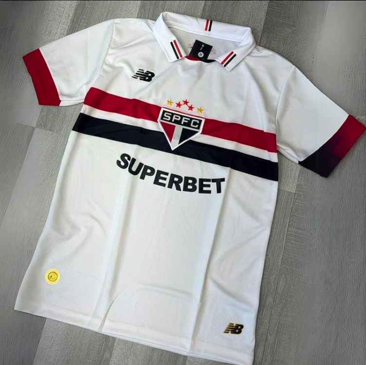 Camisa New Balance NB SPFC 2024 Home Torcedor C/P, Masculino, P Camisa New Balance NB SPFC 2024 Home Torcedor C/P, Masculino, P