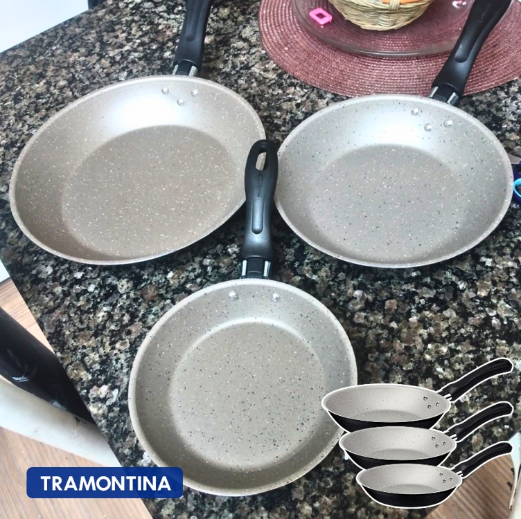 Jogo de Frigideiras Tramontina Caribe em Alumínio com Revestimento Interno e Externo Antiaderente Starflon Max Preto 03 Peças Jogo de Frigideiras Tramontina Caribe em Alumínio com Revestimento Interno e Externo Antiaderente Starflon Max Preto 03 Peças