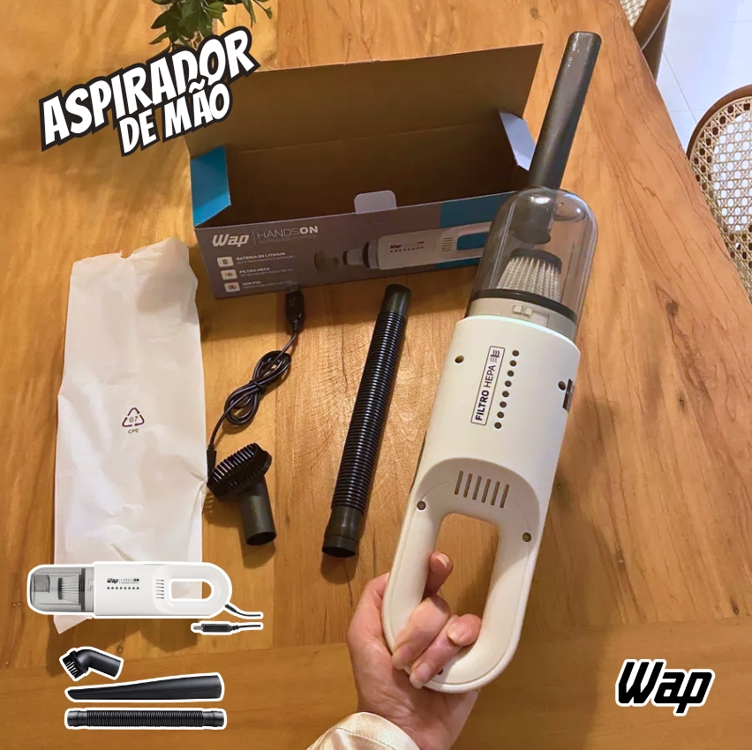 WAP Aspirador de Pó de Mão HANDSON à Bateria, Portátil, 110ml, com Filtro Lavável, 50W 7,4VDC WAP Aspirador de Pó de Mão HANDSON à Bateria, Portátil, 110ml, com Filtro Lavável, 50W 7,4VDC