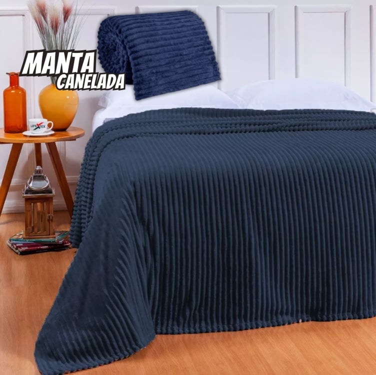 Manta Cobertor Canelada Casal Soft Riscada Aveludada 2,0x1,8 Manta Cobertor Canelada Casal Soft Riscada Aveludada 2,0x1,8