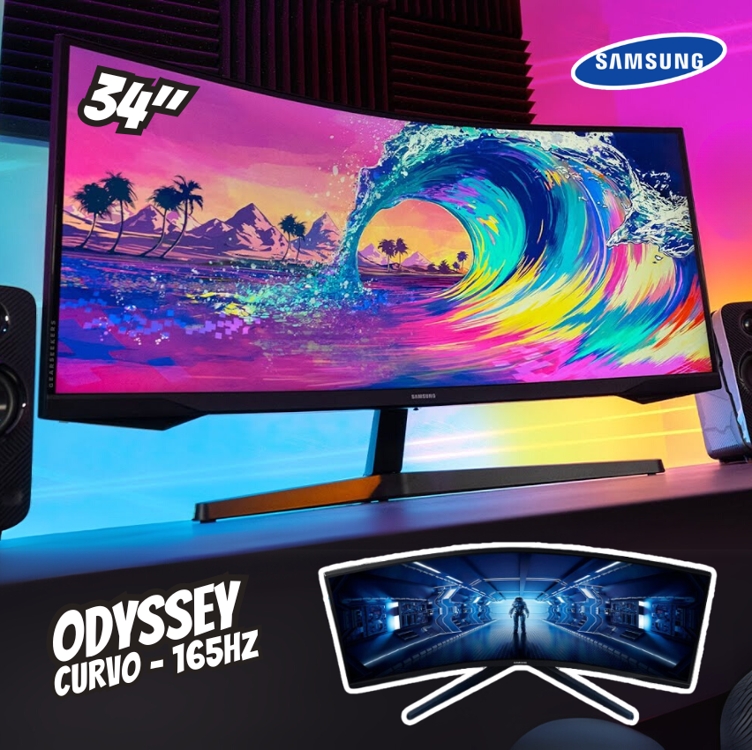Monitor Gamer Samsung Odyssey G5 34" Uwqhd, Tela Curva Ultrawide, Painel Va, 165hz, 1ms, Hdr10, Hdmi, Dp, Freesync Premium Monitor Gamer Samsung Odyssey G5 34" Uwqhd, Tela Curva Ultrawide, Painel Va, 165hz, 1ms, Hdr10, Hdmi, Dp, Freesync Premium