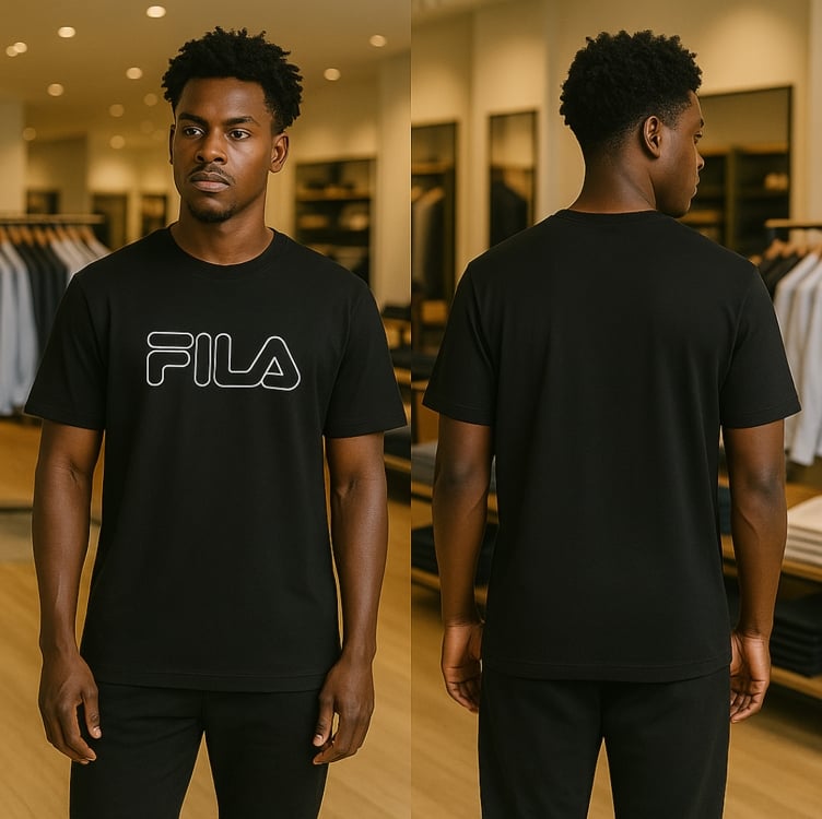 Camiseta Fila Letter Outline Masculina - Preto+Off White Camiseta Fila Letter Outline Masculina - Preto+Off White
