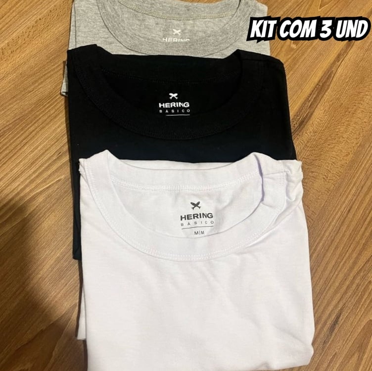 Kit Camiseta Hering Básica Feminina 3 Peças Kit Camiseta Hering Básica Feminina 3 Peças