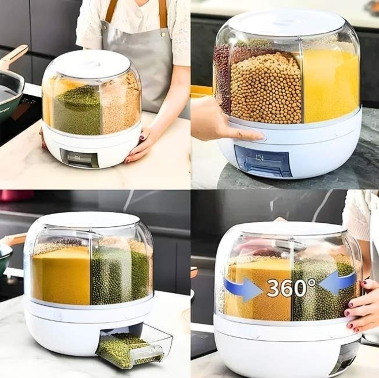 Dispenser De Alimentos De Luxo Giratório Com 6 Divisões Para Grãos E Cereais - Maxx Dispenser De Alimentos De Luxo Giratório Com 6 Divisões Para Grãos E Cereais - Maxx