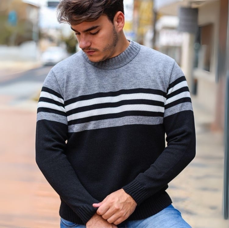 Suéter Blusa De Tricot Masculino Listrado Blusa Lã Masculina Suéter Blusa De Tricot Masculino Listrado Blusa Lã Masculina