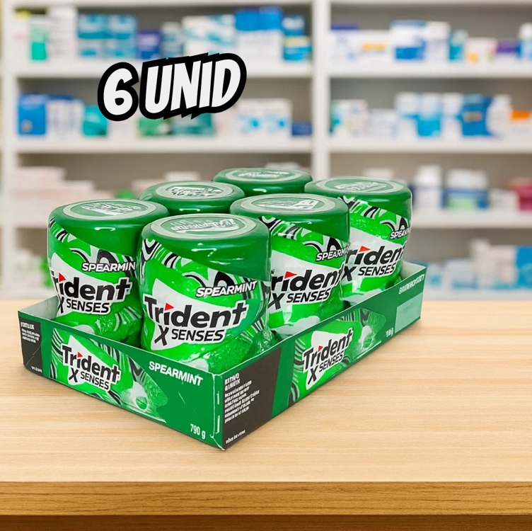 Chiclete Trident XSenses Spearmint Sem Açúcar Garrafa - Caixa com 6 unid. de 54g Chiclete Trident XSenses Spearmint Sem Açúcar Garrafa - Caixa com 6 unid. de 54g