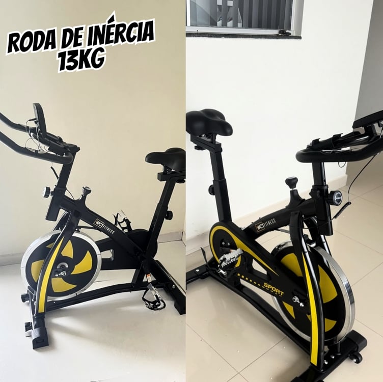 Bicicleta Ergométrica WCT Fitness Spinning Roda Inércia 13Kg Preto Amarelo Uso Doméstico Bike Exercício em Casa Sensor Cardíaco Ajuste Altura Resistência Bicicleta Ergométrica WCT Fitness Spinning Roda Inércia 13Kg Preto Amarelo Uso Doméstico Bike Exercício em Casa Sensor Cardíaco Ajuste Altura Resistência