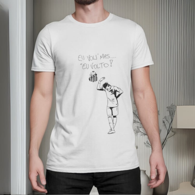 Camiseta Santos Neymar Jr. Eu Vou Mas Eu Volto Masculina Camiseta Santos Neymar Jr. Eu Vou Mas Eu Volto Masculina
