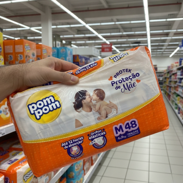 Fralda Pom Pom Protek Proteção de Mãe Mega M 48 Unidades