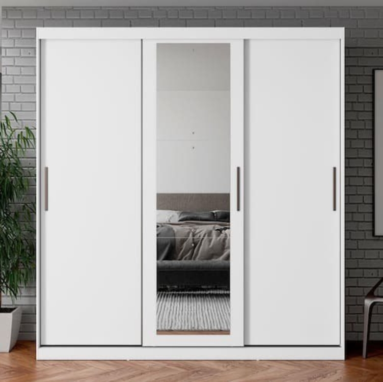 Guarda-Roupa Bartira Paris com Espelho, 3 Portas de Correr e 2 Gavetas - 201cm de largura - Branco Guarda-Roupa Bartira Paris com Espelho, 3 Portas de Correr e 2 Gavetas - 201cm de largura - Branco