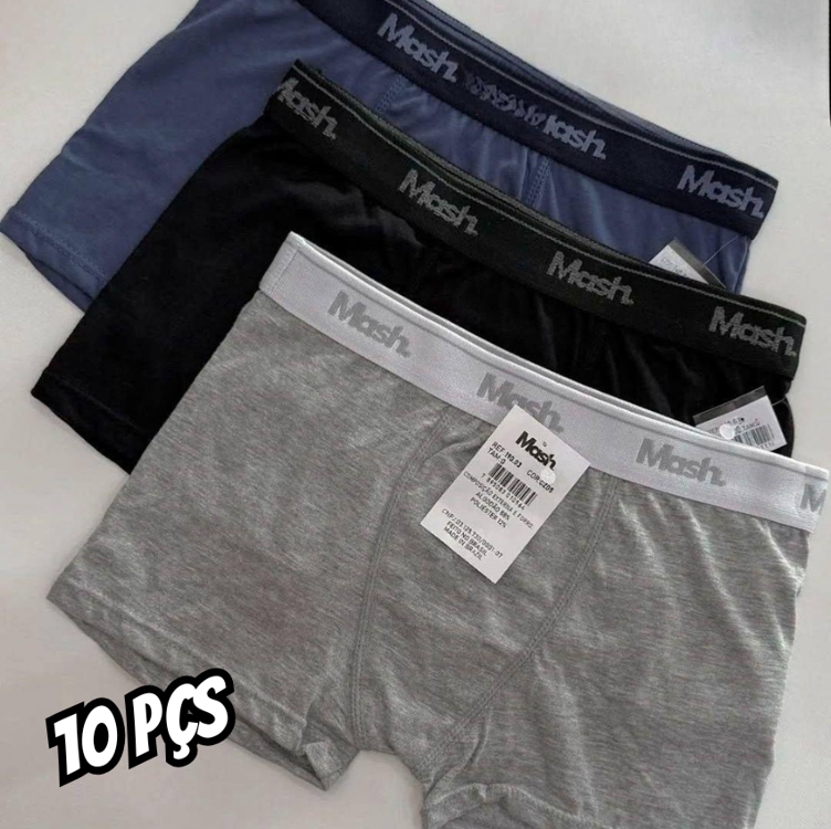Kit Com 10 Cuecas Masculina Boxer De Algodão Mash Kit Com 10 Cuecas Masculina Boxer De Algodão Mash