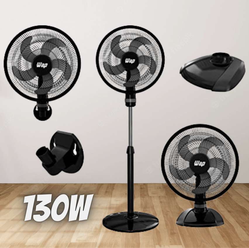 Ventilador de Coluna, Parede e Mesa WAP Rajada TURBO W130 3 EM 1 Preto 130W 50CM Ventilador de Coluna, Parede e Mesa WAP Rajada TURBO W130 3 EM 1 Preto 130W 50CM