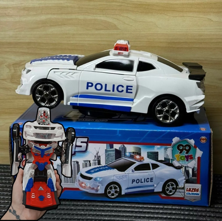 Carrinho Transformers Vira Robô Brinquedo Musical Som E Luz Cor Polícia Carrinho Transformers Vira Robô Brinquedo Musical Som E Luz Cor Polícia