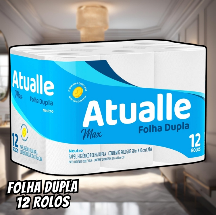 Papel Higiênico Folha Dupla Mili Atualle Max 12 Rolos 20m Papel Higiênico Folha Dupla Mili Atualle Max 12 Rolos 20m
