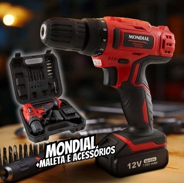 Furadeira E Parafusadeira À Bateria, Mondial, Vermelho, 12v, Bivolt - Fpf-06m Furadeira E Parafusadeira À Bateria, Mondial, Vermelho, 12v, Bivolt - Fpf-06m