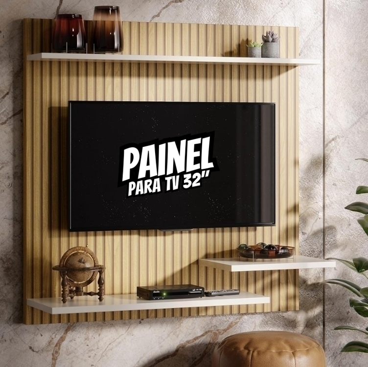 Painel Suporte Para TV 32 Polegadas Smart Plus Nichhos Modelo MADRID (Ripado/OffWhite) Painel Suporte Para TV 32 Polegadas Smart Plus Nichhos Modelo MADRID (Ripado/OffWhite)