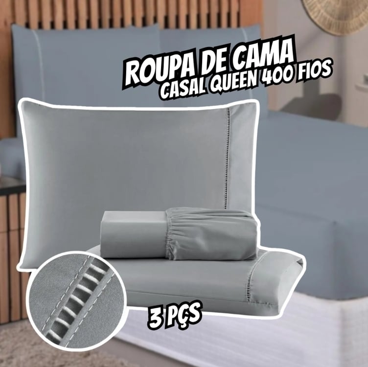 Roupa de Cama Casal Queen Size Jogo Lençol 400 Fios Micropercal 3 Pçs Toque Macio Premium - F.V Enxovais Roupa de Cama Casal Queen Size Jogo Lençol 400 Fios Micropercal 3 Pçs Toque Macio Premium - F.V Enxovais