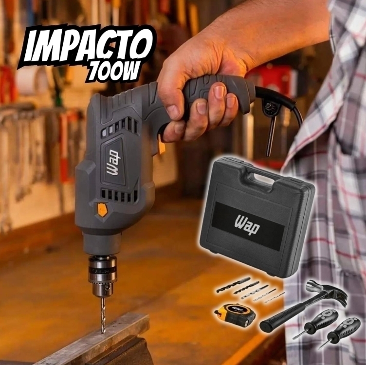 Parafusadeira E Furadeira De Impacto Wap Wf 700k10 Fw009637 Mandril 3/8'' 700w Cinza amarelo 110v Parafusadeira E Furadeira De Impacto Wap Wf 700k10 Fw009637 Mandril 3/8'' 700w Cinza amarelo 110v