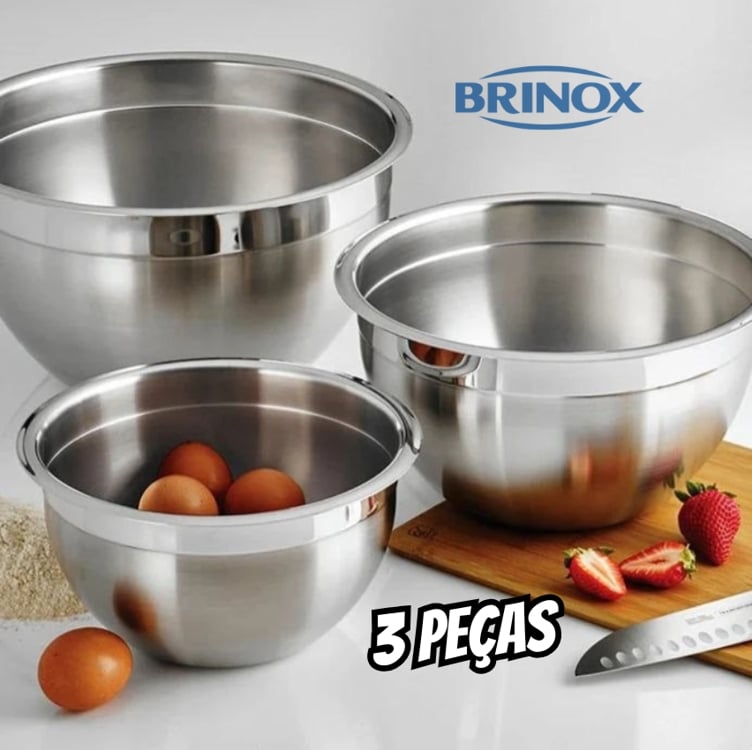 Conjunto de Tigelas Inox 3 Peças Suprema Brinox Aço Inox Conjunto de Tigelas Inox 3 Peças Suprema Brinox Aço Inox