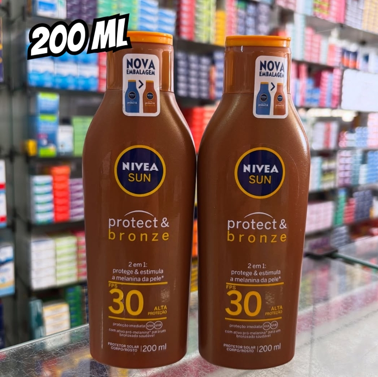 NIVEA SUN Protetor Solar Protect & Bronze FPS 30 200ml - Com ativo de pró melanina, resistente à água, protege dos raios UVA/UVB, ajuda a manter a cor bonita e uniforme por mais tempo NIVEA SUN Protetor Solar Protect & Bronze FPS 30 200ml - Com ativo de pró melanina, resistente à água, protege dos raios UVA/UVB, ajuda a manter a cor bonita e uniforme por mais tempo