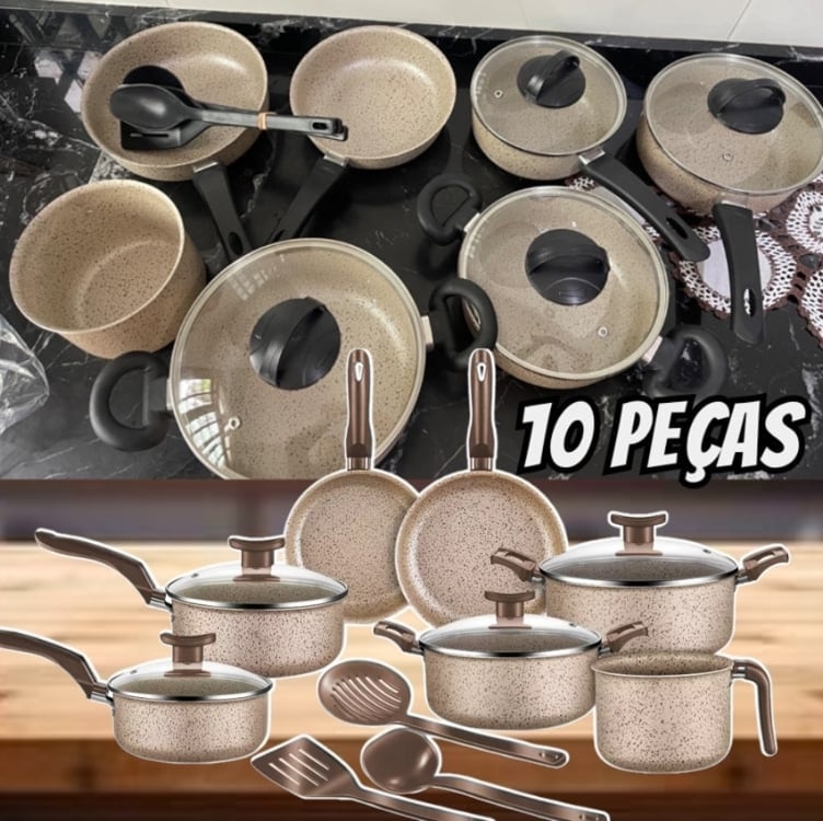 Jogo De Panelas 10 Peças Bianco Antiaderente Com Tp De Vidro - Nobrand Jogo De Panelas 10 Peças Bianco Antiaderente Com Tp De Vidro - Nobrand