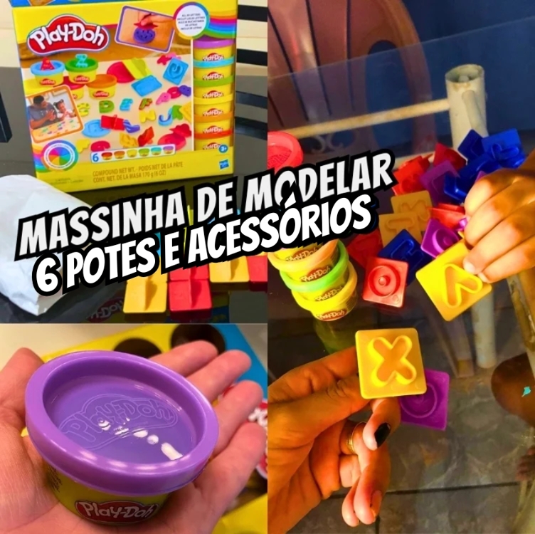 Play-Doh Conjunto de Massinha Letras, kit com 6 potes de massa de modelar e acessórios, para crianças acima de 3 anos Play-Doh Conjunto de Massinha Letras, kit com 6 potes de massa de modelar e acessórios, para crianças acima de 3 anos