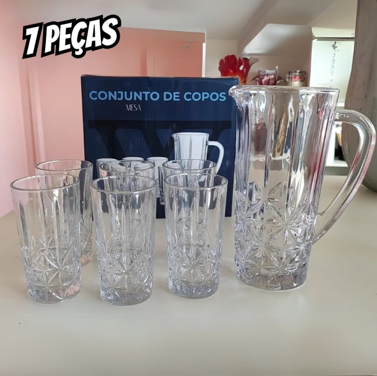 6 Copos Alto 270ml E 1 Jarra 1l Wolff Stella De Vidro 6 Copos Alto 270ml E 1 Jarra 1l Wolff Stella De Vidro