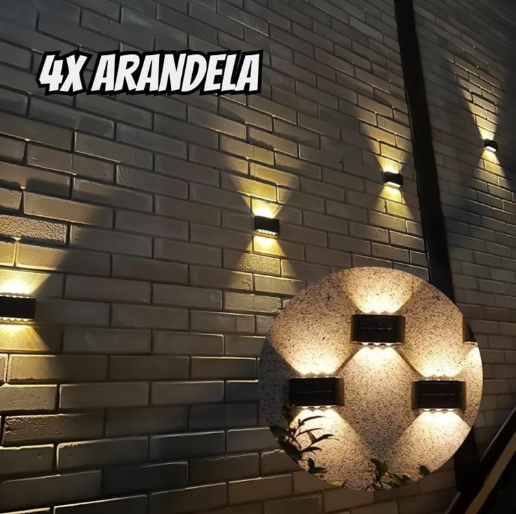 Kit 4x Arandela Solar 2 Focos Parede Slim 10 Fachos Led Externa Branco Quente Frio (amarelo) Kit 4x Arandela Solar 2 Focos Parede Slim 10 Fachos Led Externa Branco Quente Frio (amarelo)
